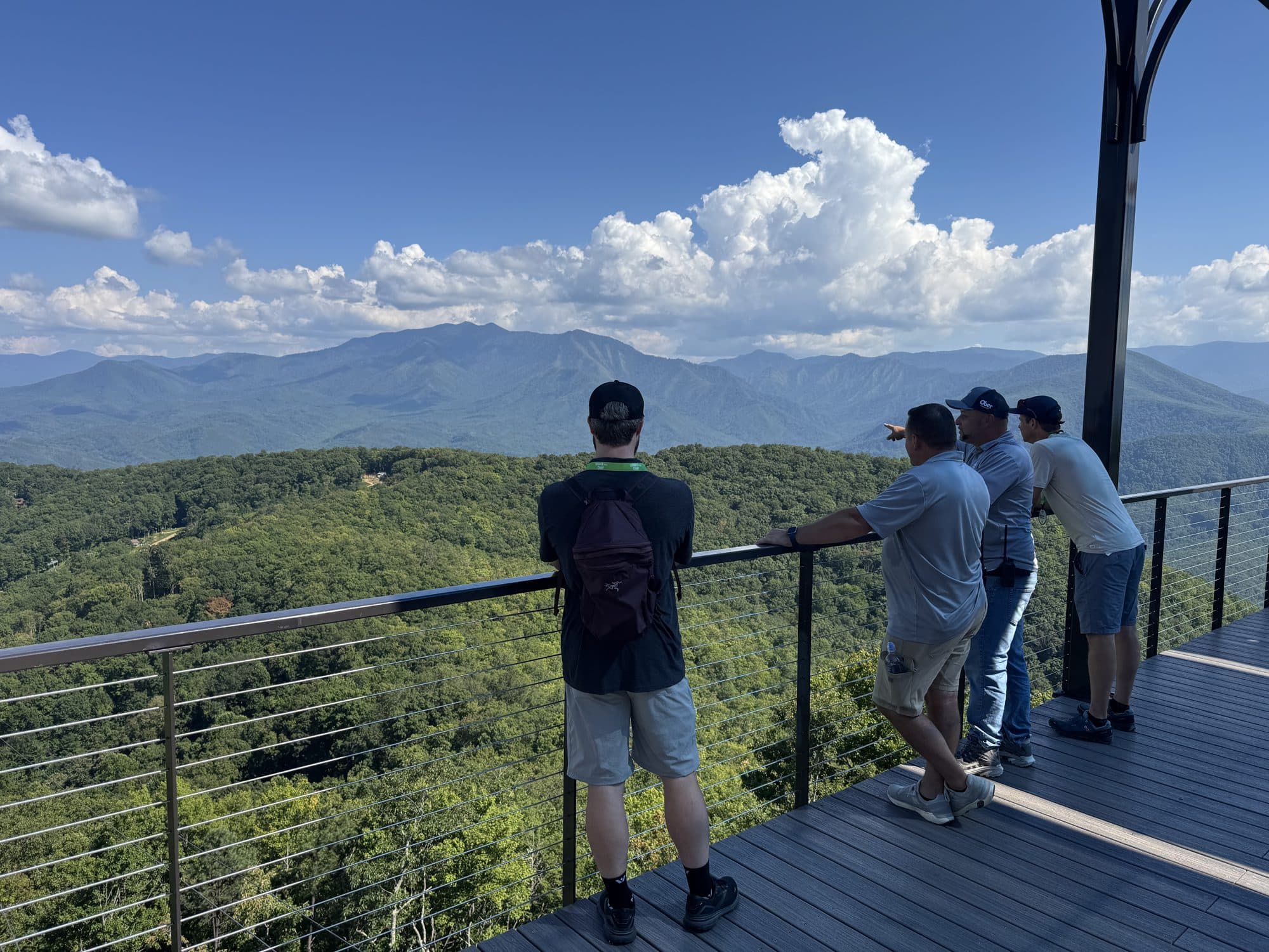 Campers taking in the view of the Smokies from an observation deck