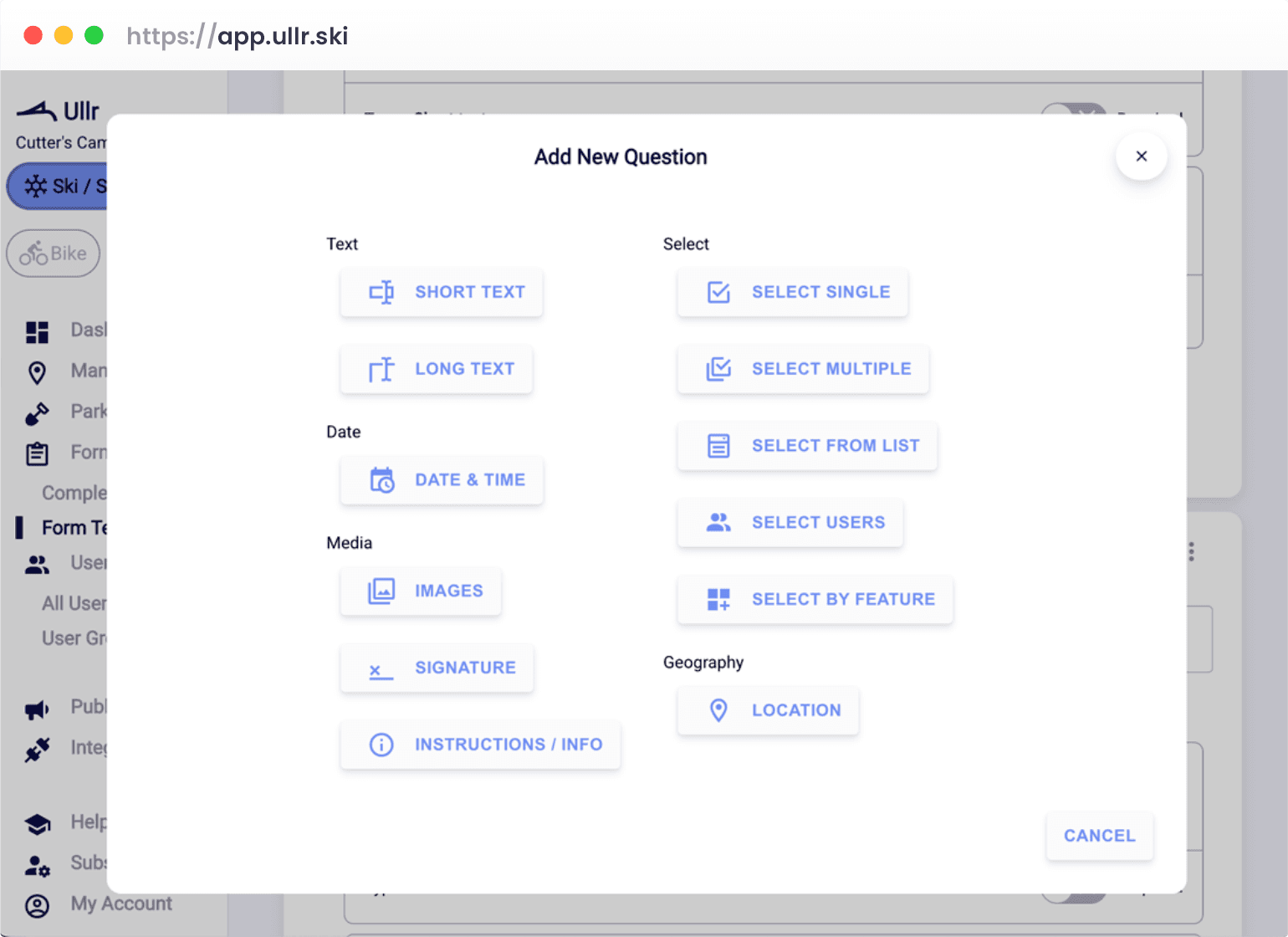 Digital forms and checklists interface