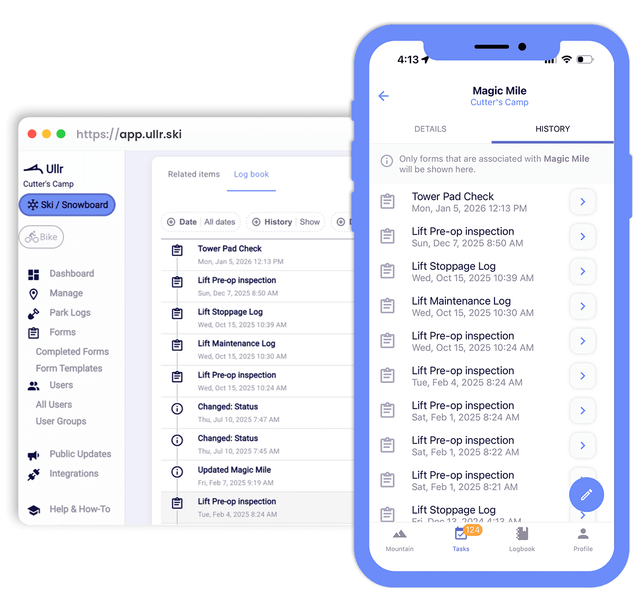 Digital lift logbook interface