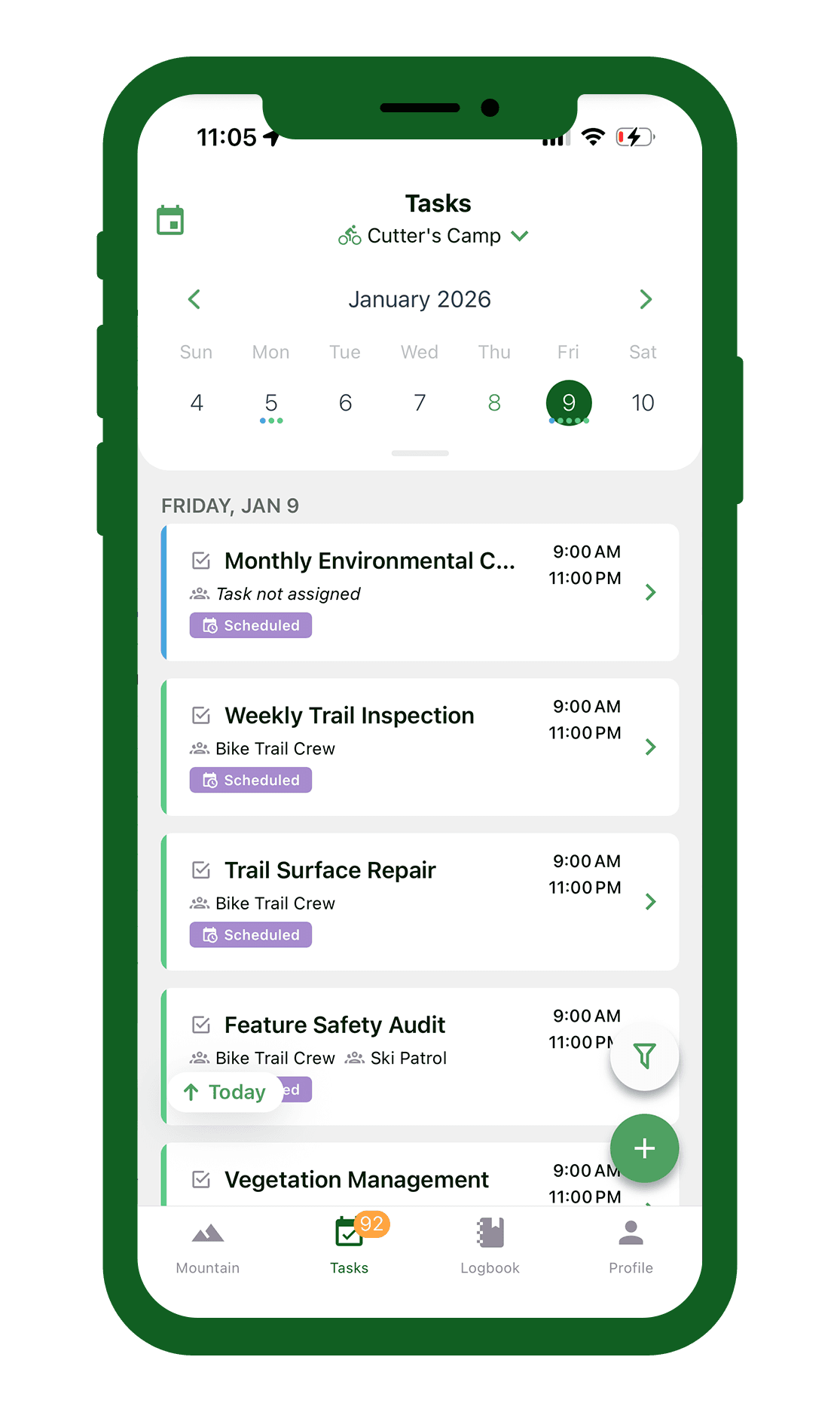 Tasks interface for bike park maintenance