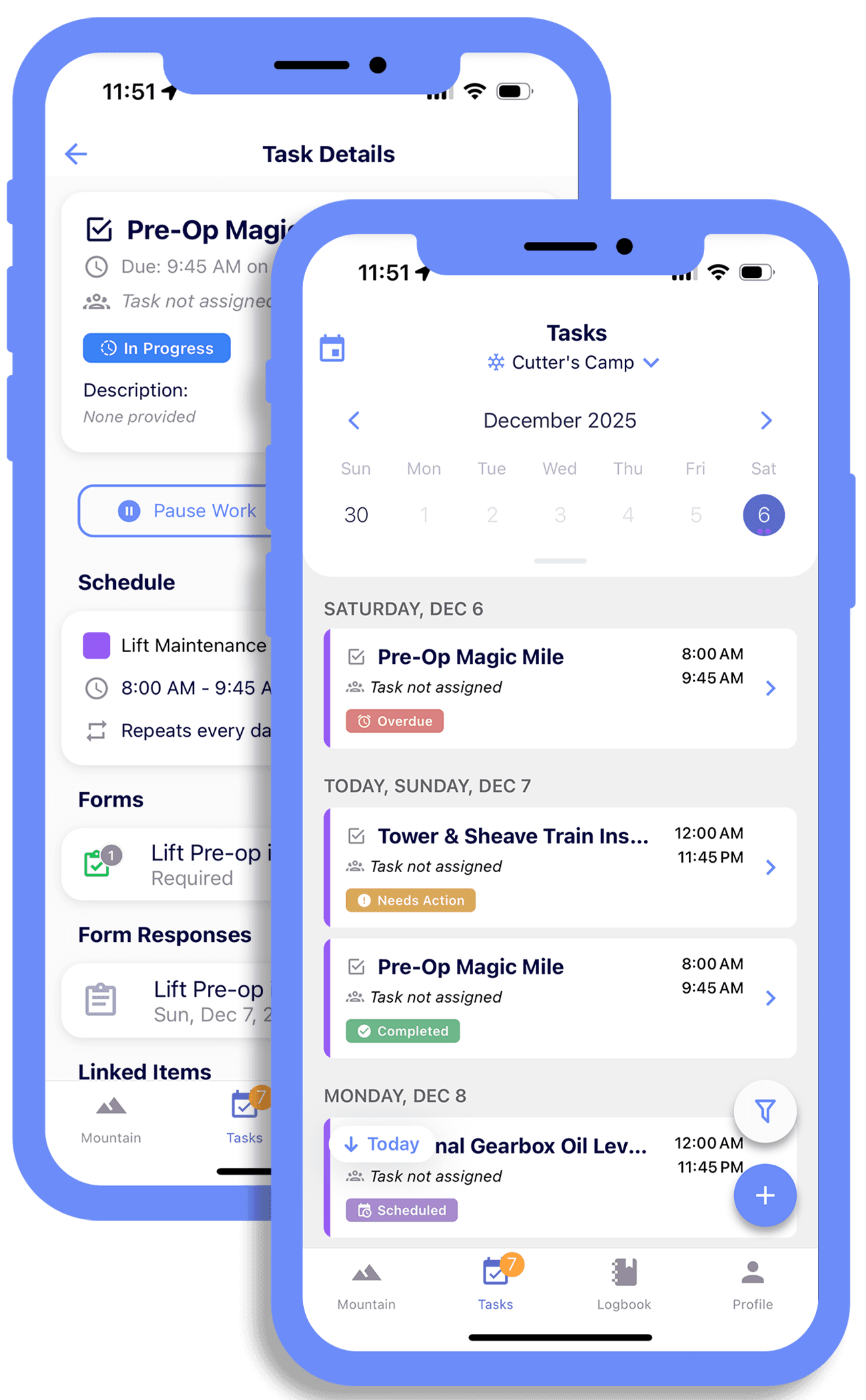 Lift maintenance task management interface