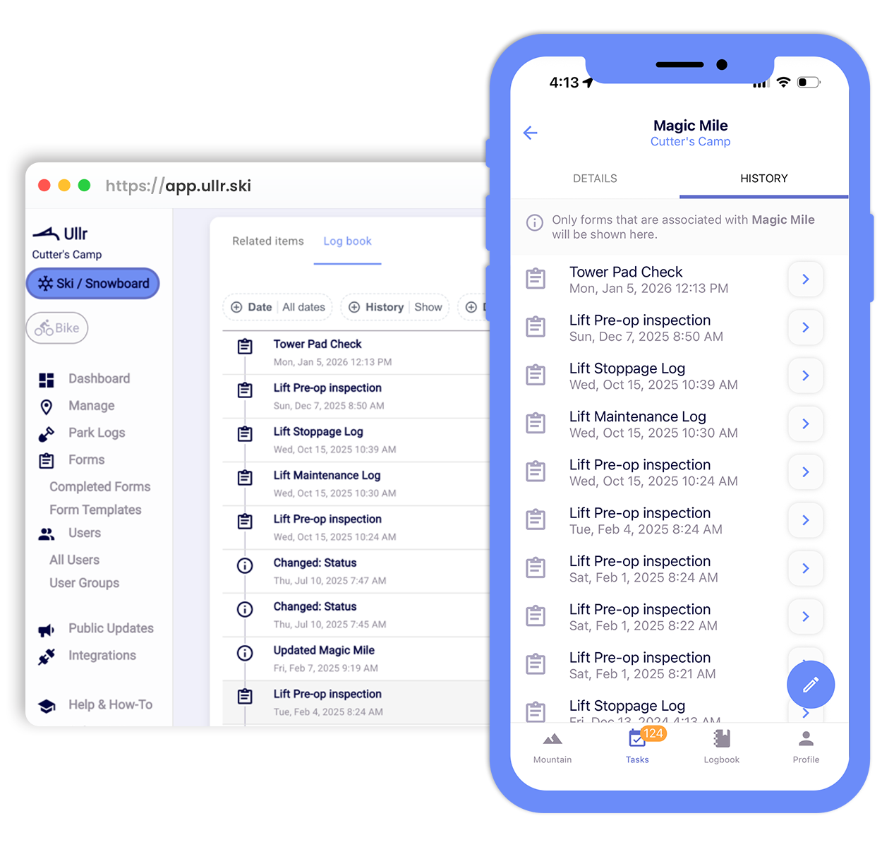 Digital lift logbook interface