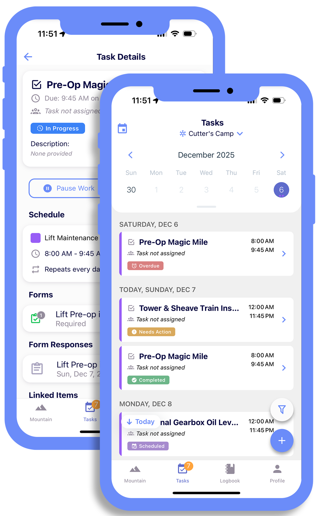 Lift maintenance task management interface